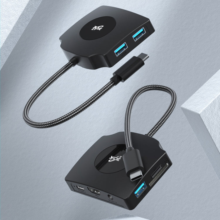 YCE-Z70A Type-C to PD 3.0, USB 3.0x2 + SD/TF, 3.5mm and HD1.4 Docking Station Video Capture Card(Black)