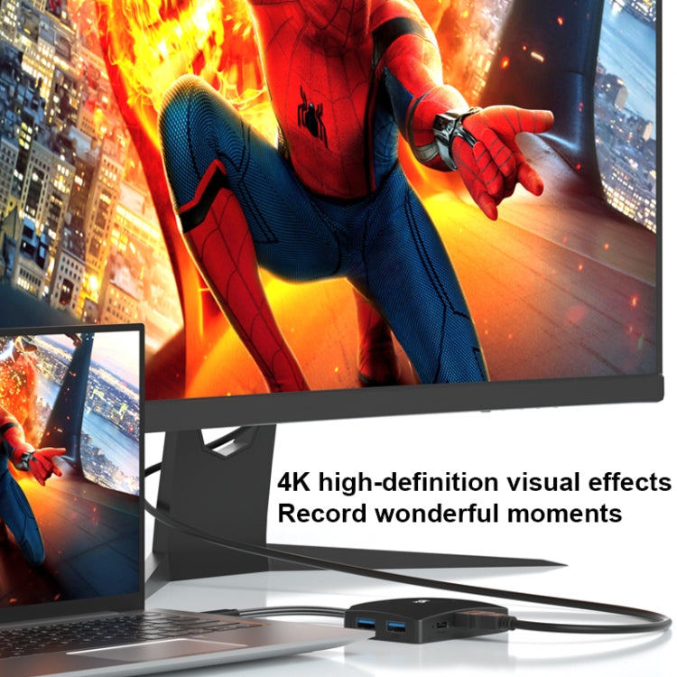YCE-Z70A Type-C to PD 3.0, USB 3.0x2 + SD/TF, 3.5mm and HD1.4 Docking Station Video Capture Card(Black)