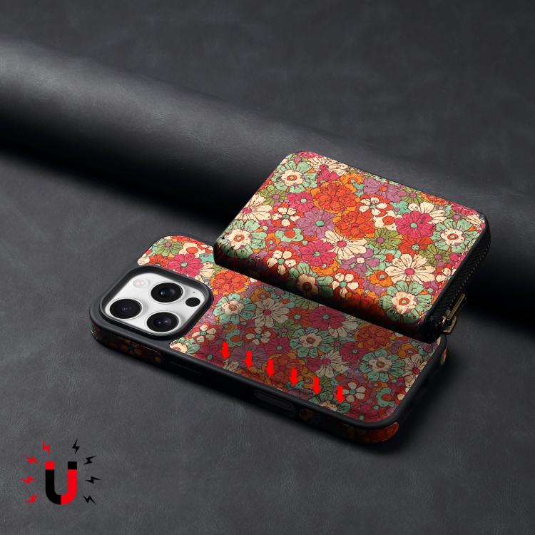 For iPhone 16 Denior D23 MagSafe Detachable Zipper Wallet Holder Phone Case(Red) - iPhone 16 Cases by Denior | Online Shopping South Africa | PMC Jewellery | Buy Now Pay Later Mobicred