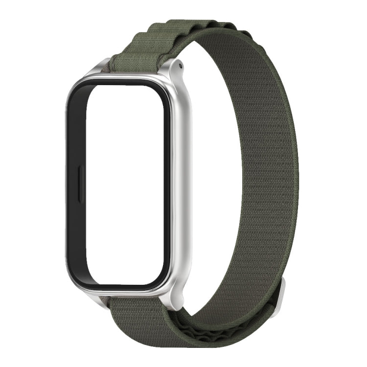 For Xiaomi Smart Band 9 Active / Redmi Band 3 Mijobs Metal Shell Nylon Watch Band(Army Green Silver)