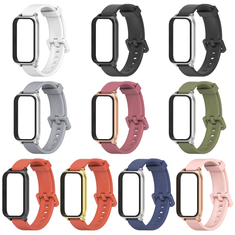 For Xiaomi Smart Band 9 Active / Redmi Band 3 Mijobs Metal Shell Silicone Watch Band(Black Silver)