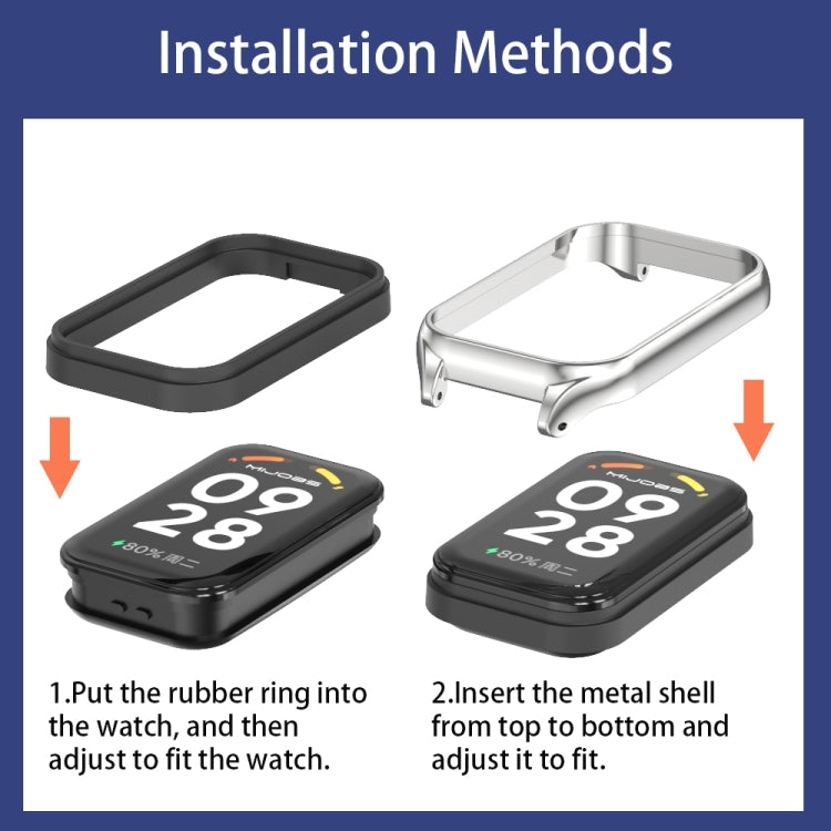 For Xiaomi Smart Band 9 Active / Redmi Band 3 Mijobs Metal Shell Silicone Watch Band(Black Silver)