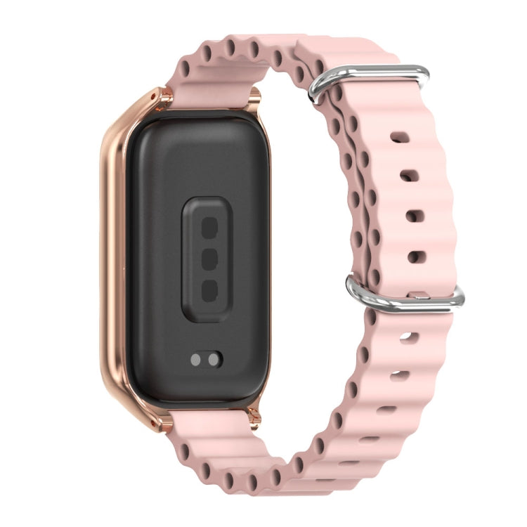 For Xiaomi Smart Band 9 Active / Redmi Band 3 Mijobs Metal Shell Marine Silicone Watch Band(Pink Rose Gold)