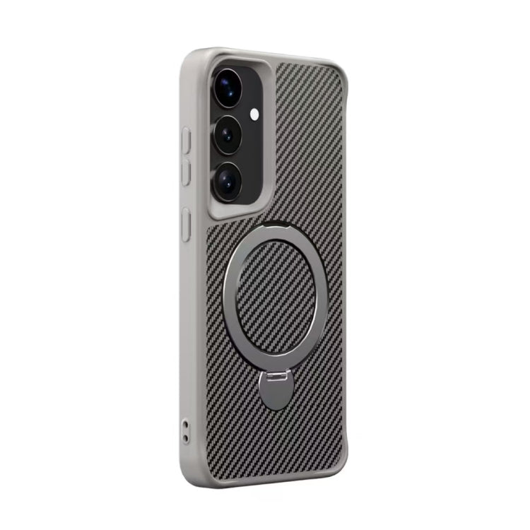 For Samsung Galaxy S25 / S24 5G Carbon Fiber Texture 360 MagSafe Holder Phone Case(Titanium Gray)