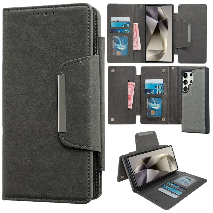 For Samsung Galaxy S25 Ultra 5G Multifunctional 7-Card Wallet Leather Phone Case(Grey)