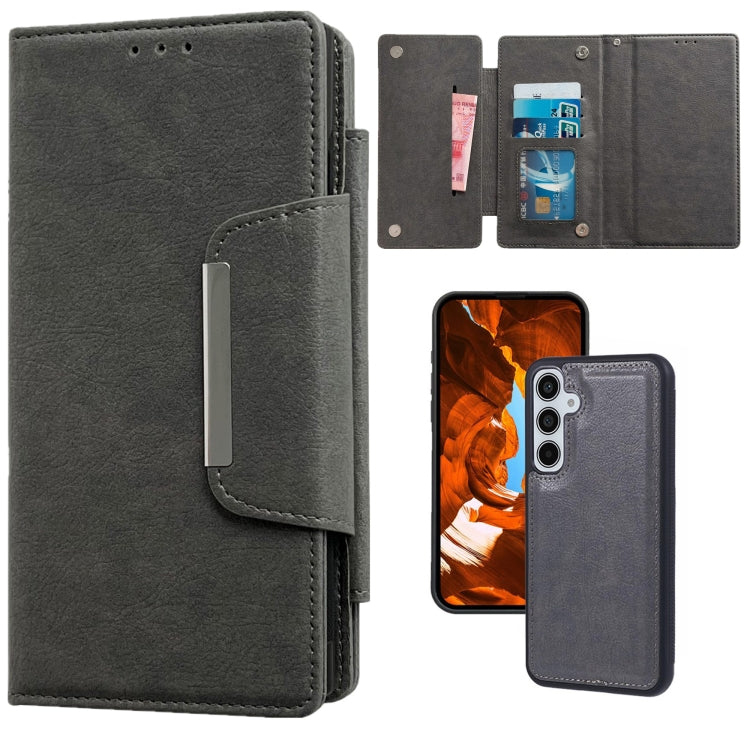 For Samsung Galaxy S25 5G Multifunctional 7-Card Wallet Leather Phone Case(Grey)