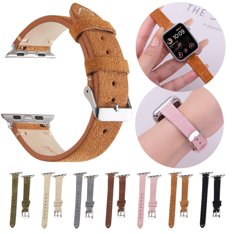For Apple Watch 46mm / 49mm / 45mm / 44mm Matte Genuine Leather Watch Band(Grey)