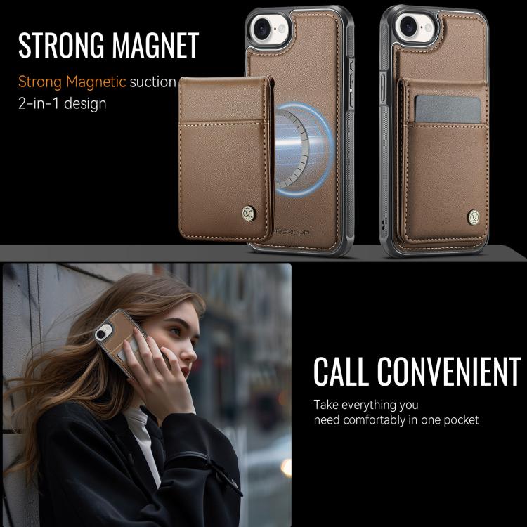 For iPhone 16e JEEHOOD J06 British Style RFID MagSafe Card Bag PU Phone Case(Brown) - free shipping - PMc TechLife - Order now!
