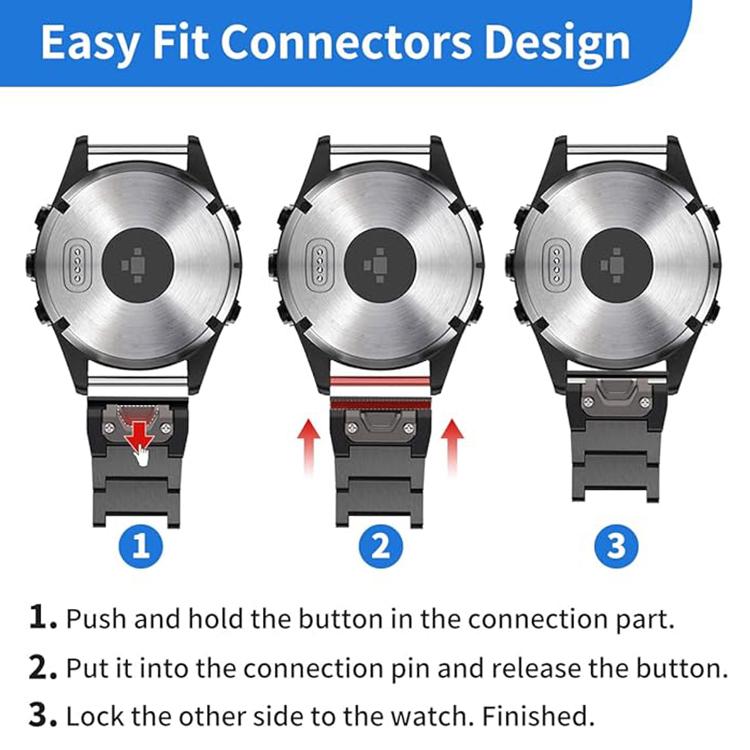 For Garmin 22mm Three-beads Titanium Alloy Push Buckle Metal Quick Release Watch Band(Black)