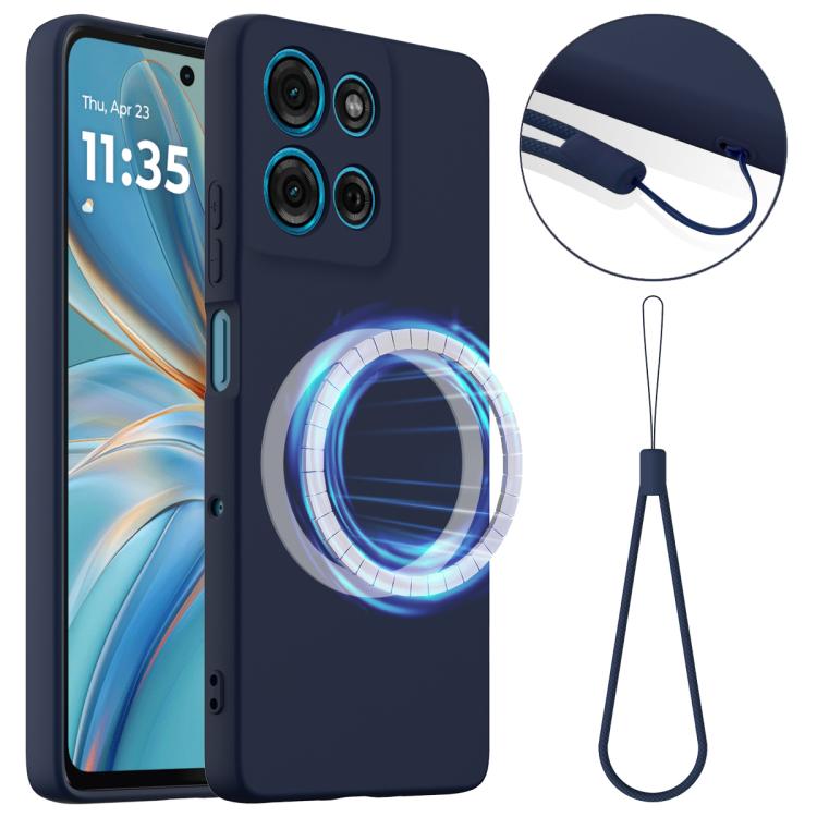 For Motorola Moto G86 5G Shockproof Silicone Magsafe Phone Case(Navy Blue)