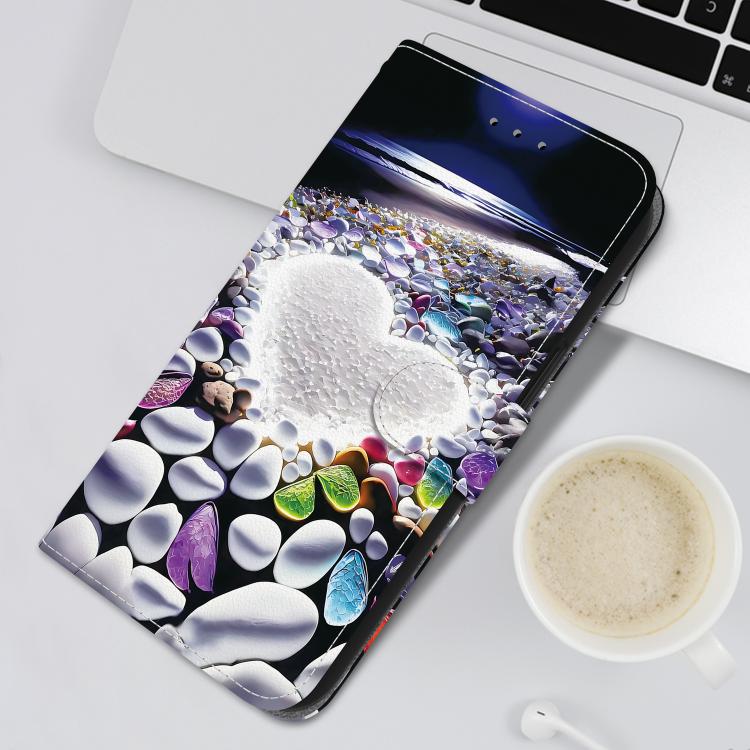 For iPhone 16e Crystal Texture Colored Drawing Leather Phone Case(Heart Shaped) - iPhone 16e Cases by PMC TechLife | Online Shopping South Africa | PMC TechLife | Buy Now Pay Later Mobicred