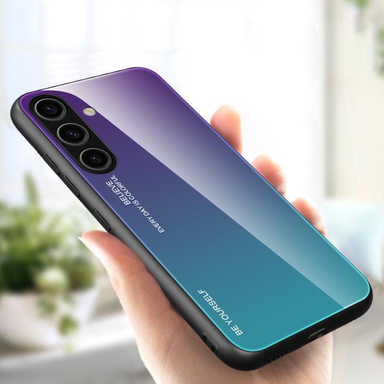 For Samsung Galaxy S25 5G Gradient Color Glass Phone Case(Aurora Blue)