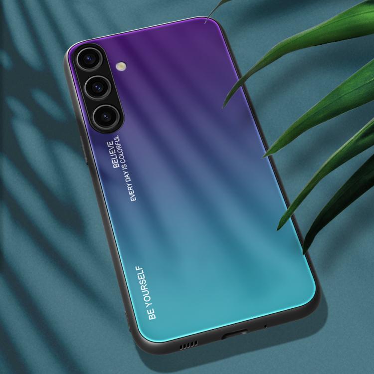 For Samsung Galaxy S25 5G Gradient Color Glass Phone Case(Aurora Blue)