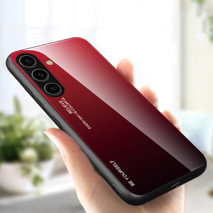 For Samsung Galaxy S25+ 5G Gradient Color Glass Phone Case(Red Black)