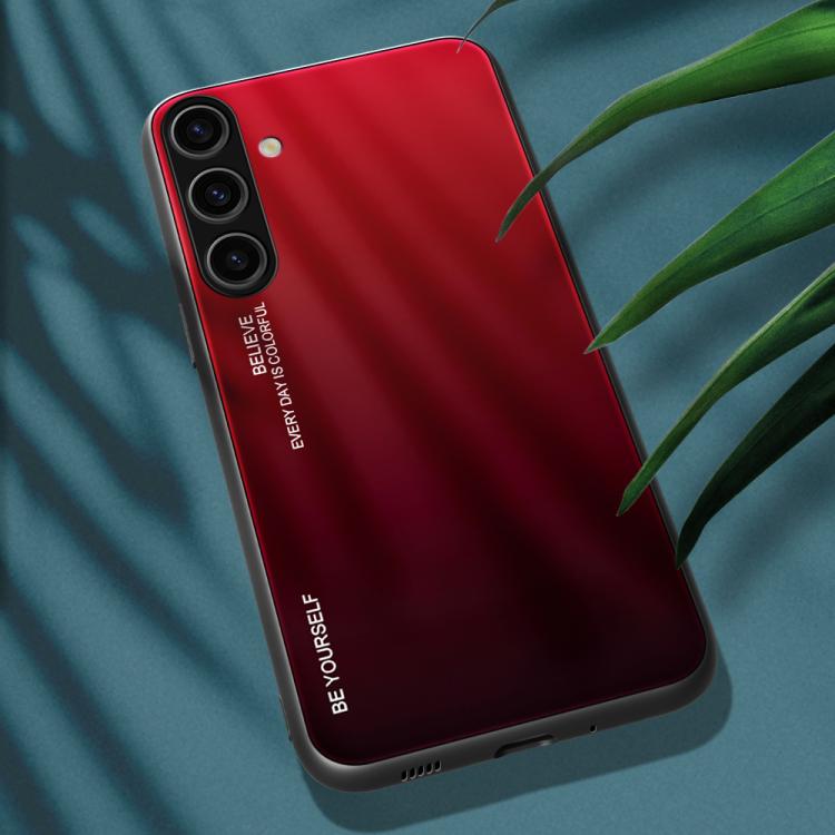 For Samsung Galaxy S25+ 5G Gradient Color Glass Phone Case(Red Black)
