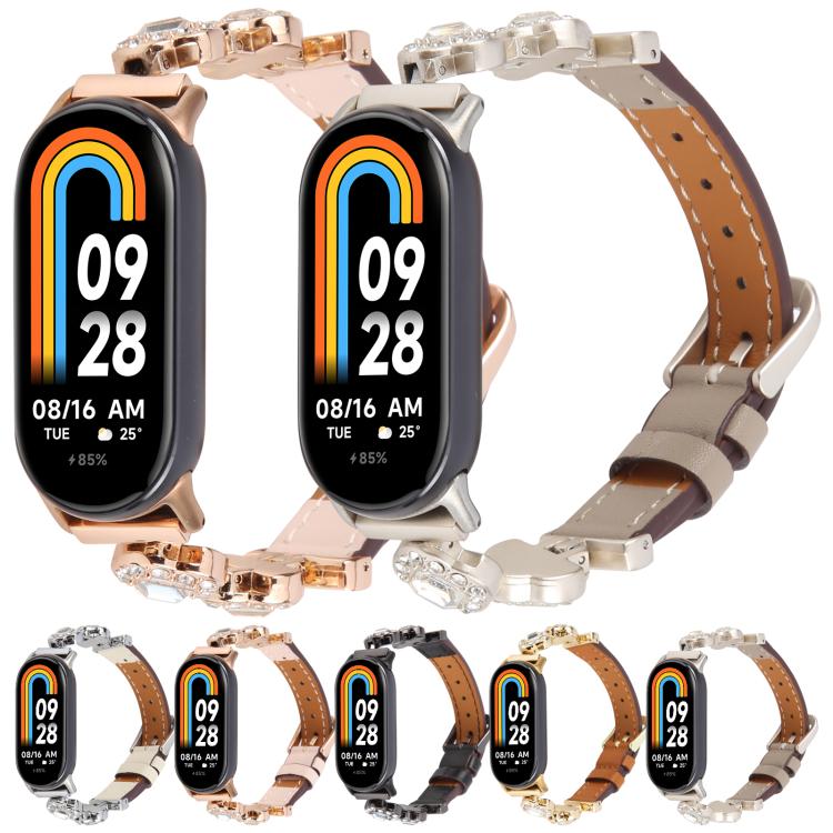 For Xiaomi Smart Band 9 / 8 Metal Diamond Leather Bracelet Watch Band(Gold Brown) - free shipping - PMc TechLife - Order now!