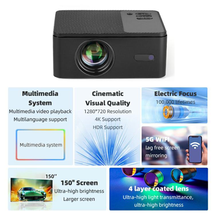 AUN A32 1280x720P 200ANSI D3100 CPU WIFI Display Smart Projector, UK Plug(Black) - LED Projector by AUN | Online Shopping South Africa | PMC Jewellery | Buy Now Pay Later Mobicred