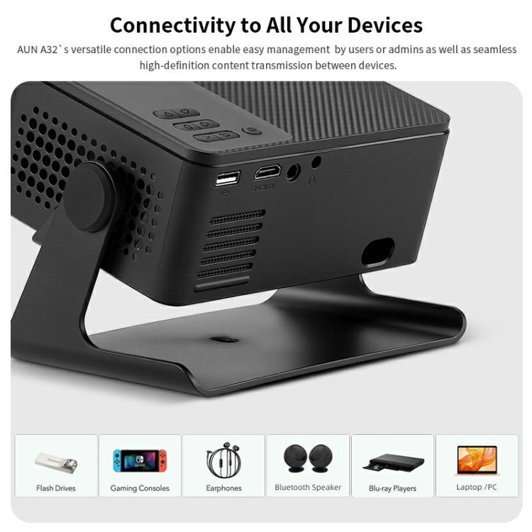 AUN A32 1280x720P 200ANSI D3100 CPU WIFI Display Smart Projector, US Plug(Black) - LED Projector by AUN | Online Shopping South Africa | PMC Jewellery | Buy Now Pay Later Mobicred