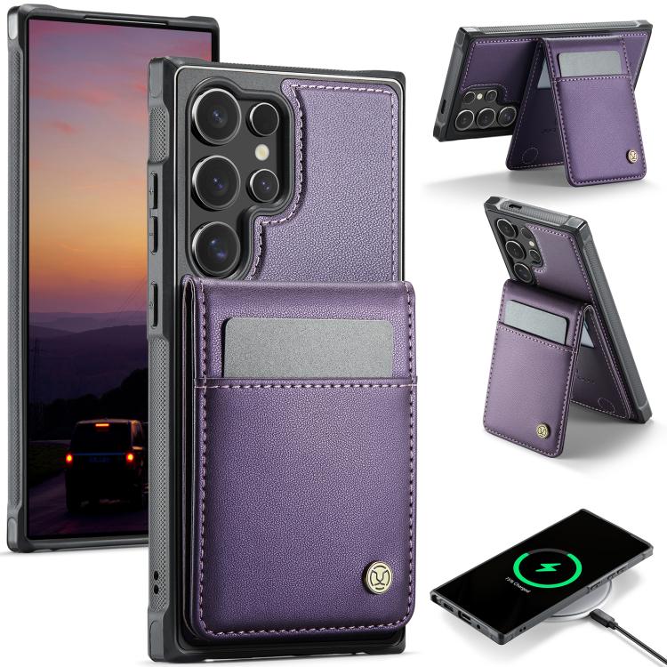 For Samsung Galaxy S25 Ultra 5G JEEHOOD J06 British Style RFID MagSafe Card Bag PU Phone Case(Purple)