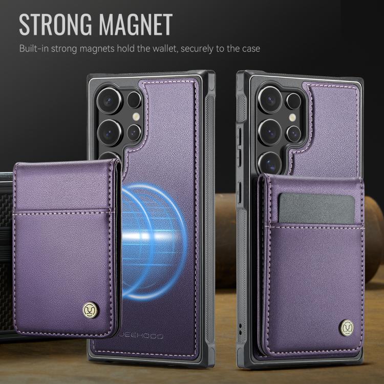 For Samsung Galaxy S25 Ultra 5G JEEHOOD J06 British Style RFID MagSafe Card Bag PU Phone Case(Purple)