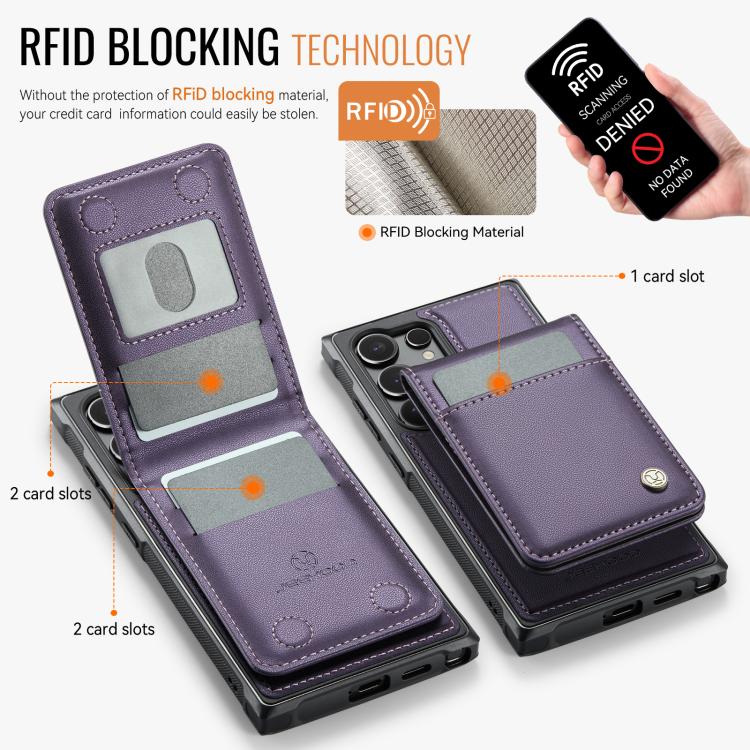 For Samsung Galaxy S25 Ultra 5G JEEHOOD J06 British Style RFID MagSafe Card Bag PU Phone Case(Purple)