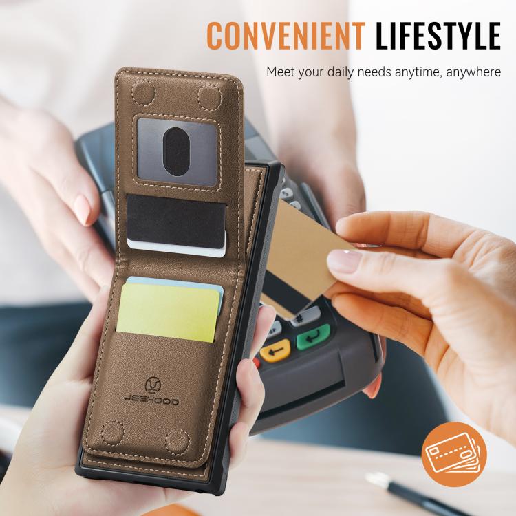 For Samsung Galaxy S25 Ultra 5G JEEHOOD J06 British Style RFID MagSafe Card Bag PU Phone Case(Brown)