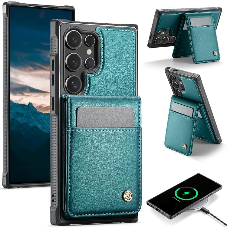 For Samsung Galaxy S25 Ultra 5G JEEHOOD J06 British Style RFID MagSafe Card Bag PU Phone Case(Green)