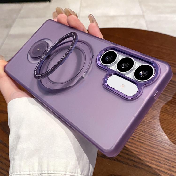 For Samsung Galaxy S25 5G Rotation Holder MagSafe Phone Case(Purple)