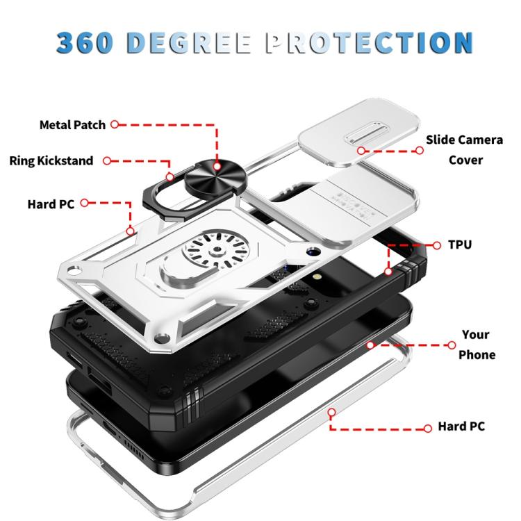 For Samsung Galaxy S25+ 5G Sliding Camshield TPU Hybrid PC Phone Case with Holder(White+Black)