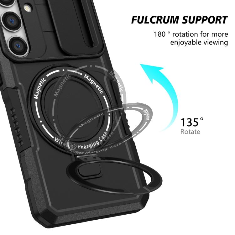 For Samsung Galaxy S25+ 5G Sliding Camshield MagSafe Holder TPU Hybrid PC Phone Case(Black) - Galaxy S25+ 5G Cases by PMC TechLife | Online Shopping South Africa | PMC TechLife | Buy Now Pay Later Mobicred