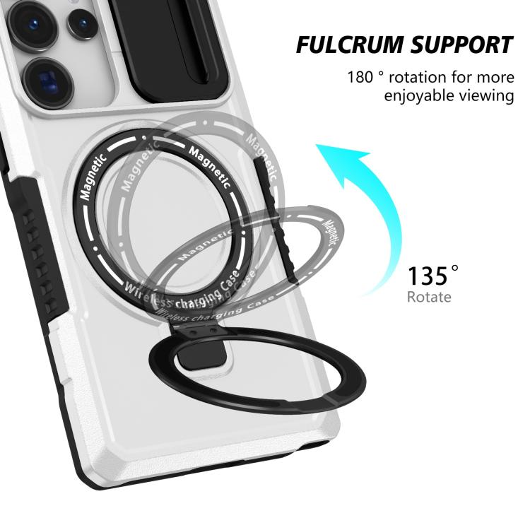 For Samsung Galaxy S25 Ultra 5G Sliding Camshield MagSafe Holder TPU Hybrid PC Phone Case(Black White) - free shipping - PMC TechLife - Order now!