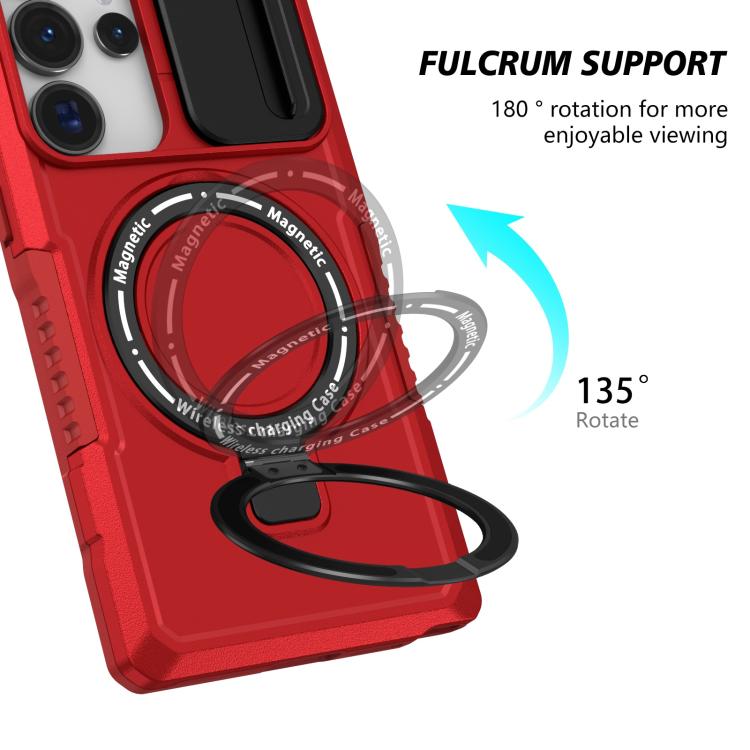 For Samsung Galaxy S25 Ultra 5G Sliding Camshield MagSafe Holder TPU Hybrid PC Phone Case(Red) - Galaxy S25 Ultra 5G Cases by PMC TechLife | Online Shopping South Africa | PMC TechLife | Buy Now Pay Later Mobicred