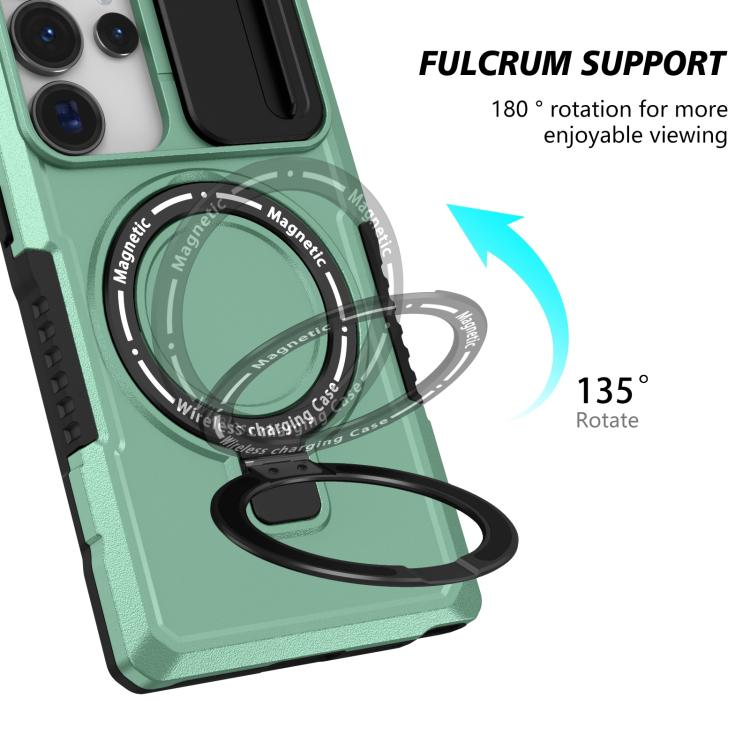 For Samsung Galaxy S25 Ultra 5G Sliding Camshield MagSafe Holder TPU Hybrid PC Phone Case(Light Blue)