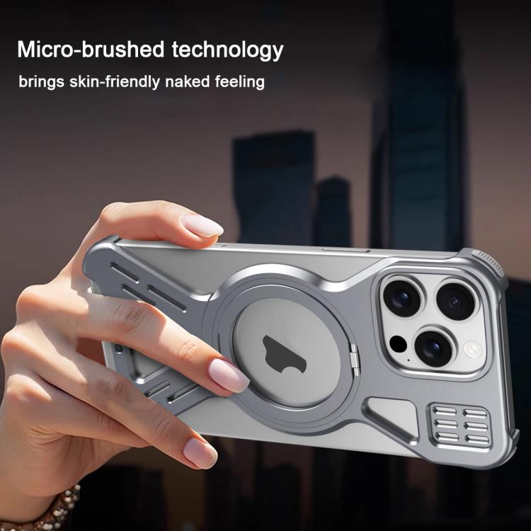 For iPhone 16 Armor 360 Holder Frameless Alloy MagSafe Phone Case(Black) - iPhone 16 Cases by PMC Jewellery | Online Shopping South Africa | PMC Jewellery | Buy Now Pay Later Mobicred