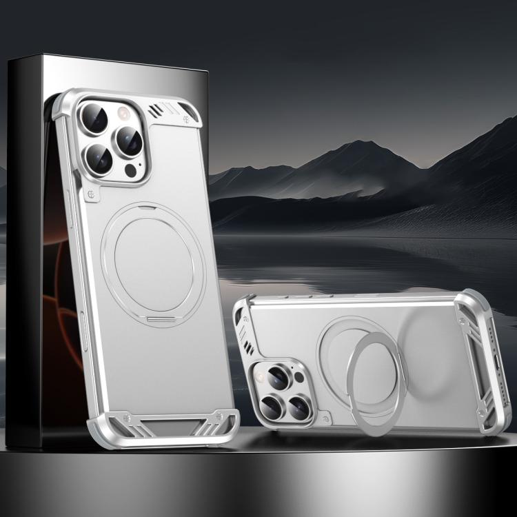 For iPhone 13 Pro Max R-JUST RJ63-1 Frameless Aroma Mecha MagSafe Holder Phone Case(Silver) - free shipping - PMC Jewellery - Order now!