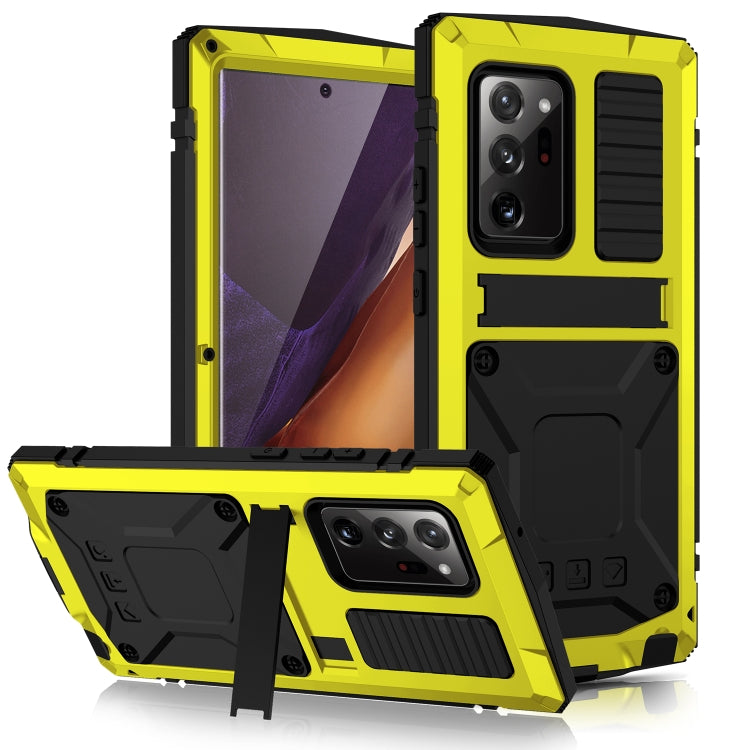 For Samsung Galaxy Note 20 Ultra R-JUST Shockproof Water-resistant Dust-proof Metal + Silicone Protective Case with Holder(Yellow)