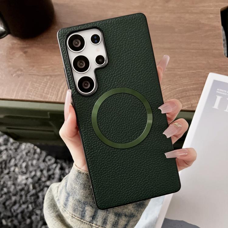 For Samsung Galaxy S25 Ultra 5G CD Magsafe Magnetic Litchi Texture Phone Case(Green)