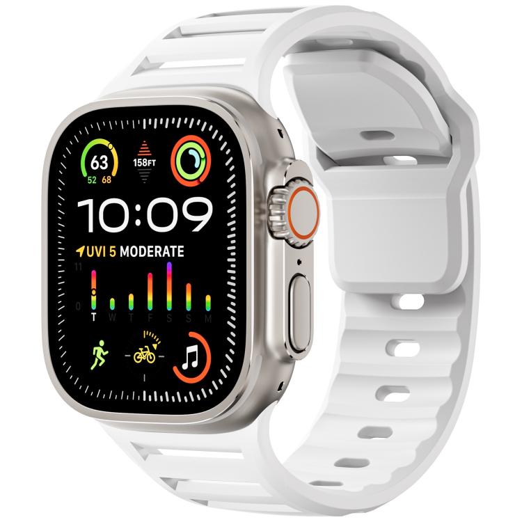 For Apple Watch 46mm / 49mm / 45mm / 44mm Single Nail Dual-Color Multi-hole Silicone Watch Band(White)