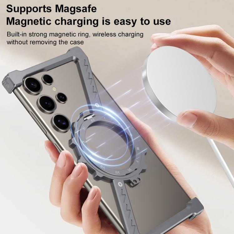 For Samsung Galaxy S24 Ultra 5G Z-shaped Frameless Metal 360 Holder MagSafe Phone Case(Black)