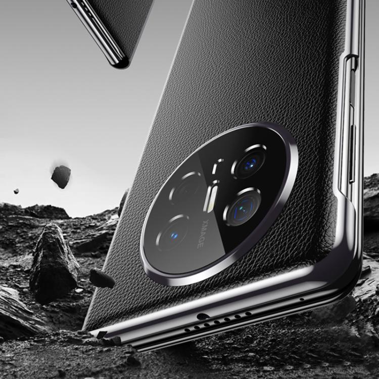 For Huawei Mate X6 Electroplating Litchi Pattern Grain Leather Smart Window MagSafe Phone Leather Case(Black)