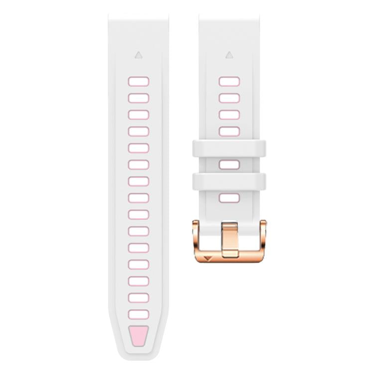 For Garmin Fenix 8 AMOLED 43mm Rose Gold Steel Buckle Quick Release Silicone Watch Band(White Pink)