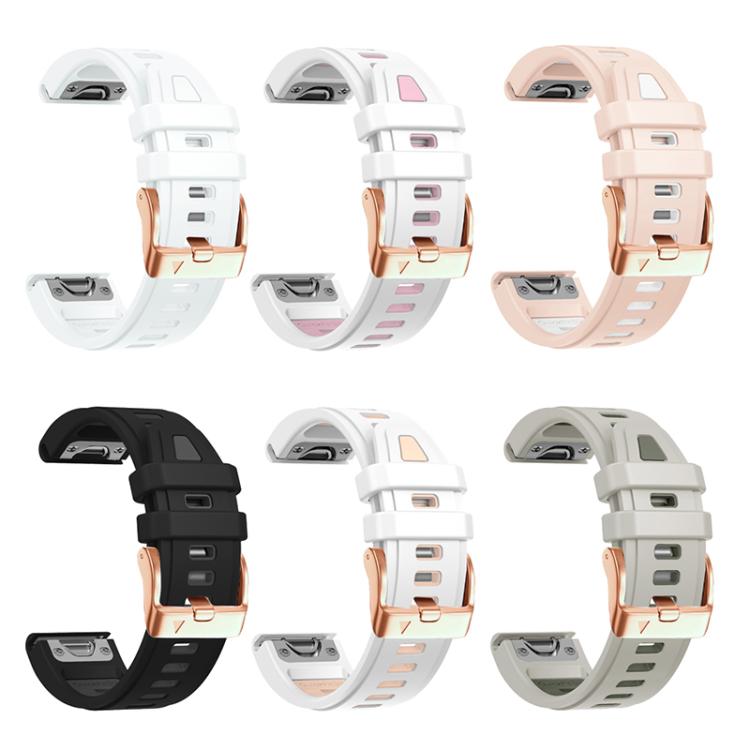For Garmin Fenix 8 AMOLED 43mm Rose Gold Steel Buckle Quick Release Silicone Watch Band(Khaki White) - free shipping - PMC TechLife - Order now!