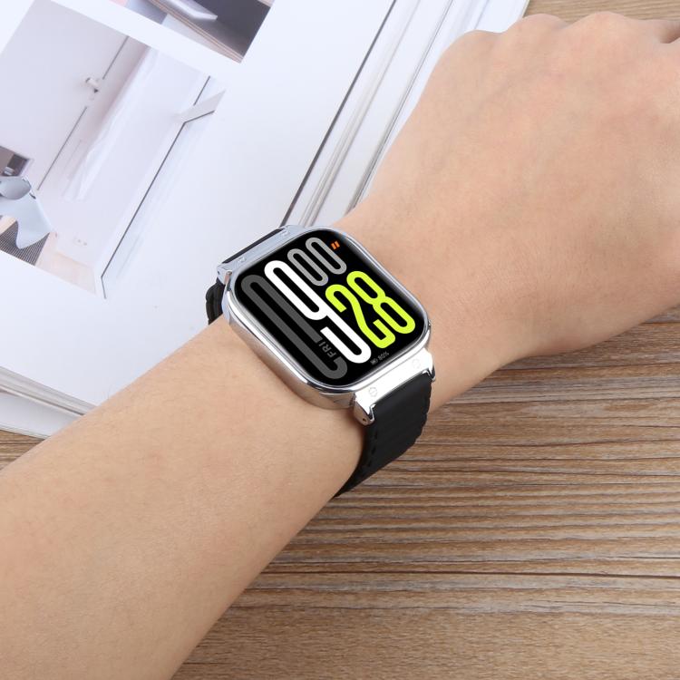 For Redmi Watch 5 / Watch 4 Metal Silver Frame Integrated I-shaped Magnetic Silicone Watch Band(Orange Black) - free shipping - PMC TechLife - Order now!