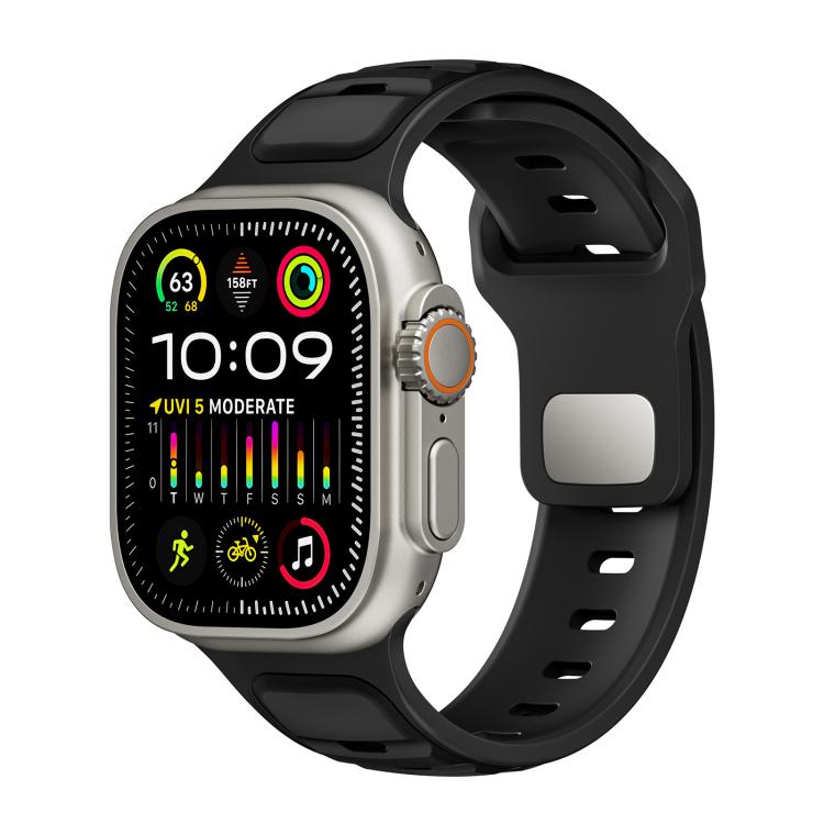 For Apple Watch 46mm / 49mm / 45mm / 44mm Norman Buckle Two-color Silicone Watch Band(Black)