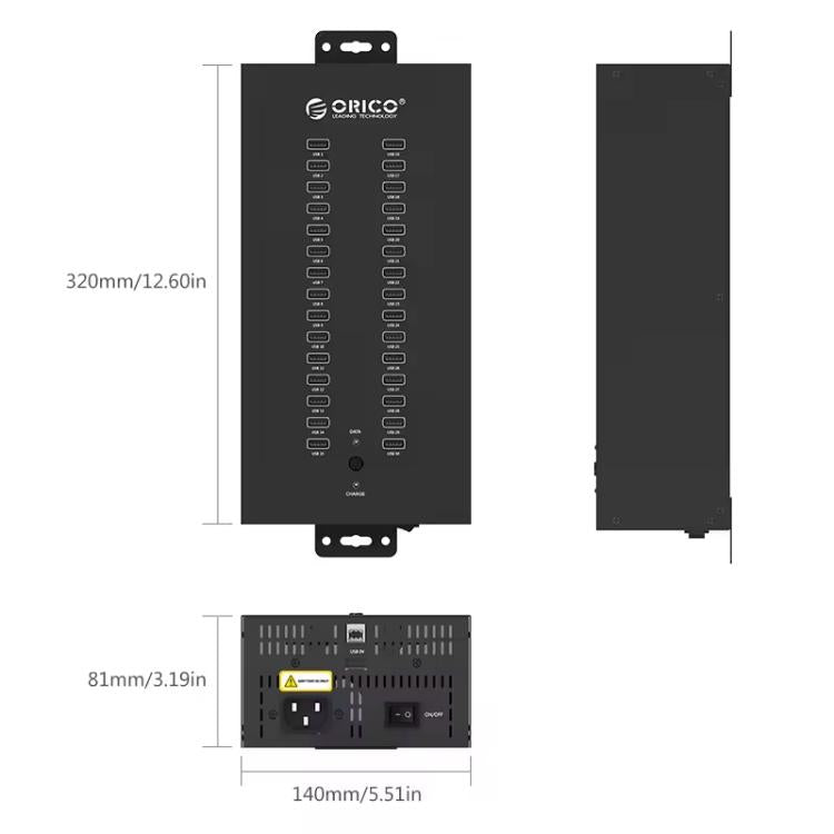 ORICO IH30P Industrial Grade 30 Ports USB 2.0 Hub, Plug:EU Plug(Black)