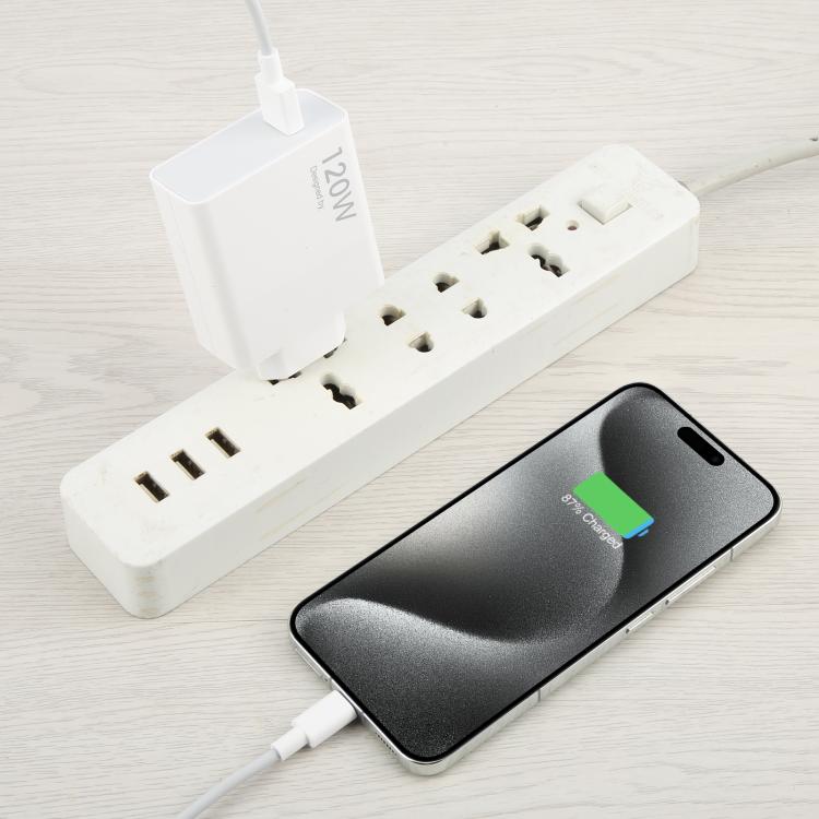 120W USB Fast Charger with 1m USB to Type-C Cable, Plug Type:EU Plug(White) - USB Charger by PMC TechLife | Online Shopping South Africa | PMC TechLife | Buy Now Pay Later Mobicred