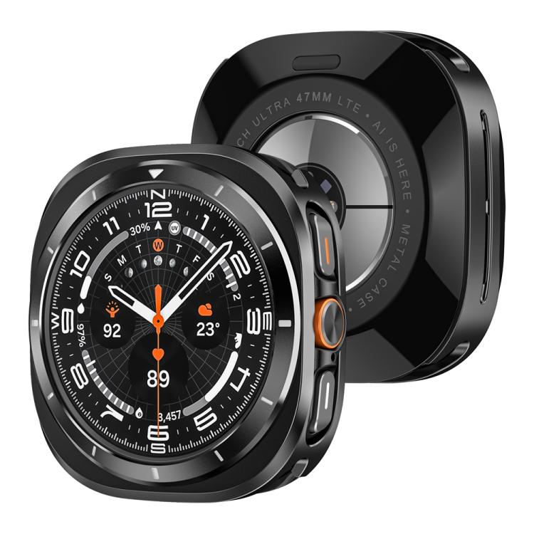For Samsung Galaxy Watch Ultra 47mm Aluminum Alloy Metal PC Watch Protective Case(Black White)