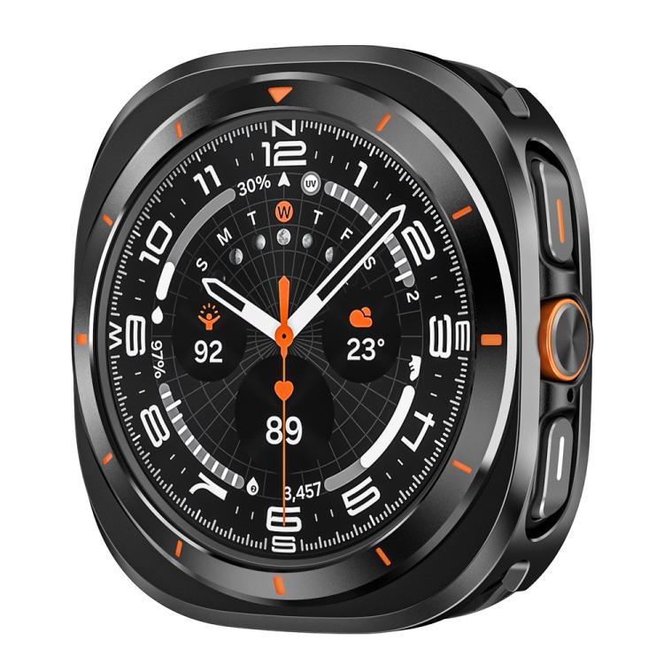 For Samsung Galaxy Watch Ultra 47mm Aluminum Alloy Metal PC Watch Protective Case(Black Orange)