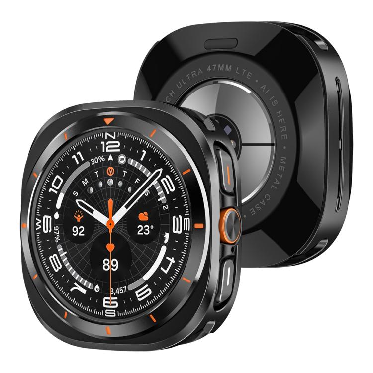 For Samsung Galaxy Watch Ultra 47mm Aluminum Alloy Metal PC Watch Protective Case(Black Orange)