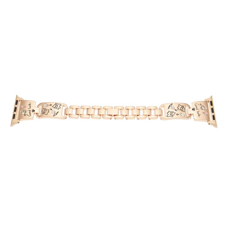 For Apple Watch 46mm / 49mm / 45mm / 44mm Colored Diamond Cat Stainless Steel Watch Band(Rose Gold)